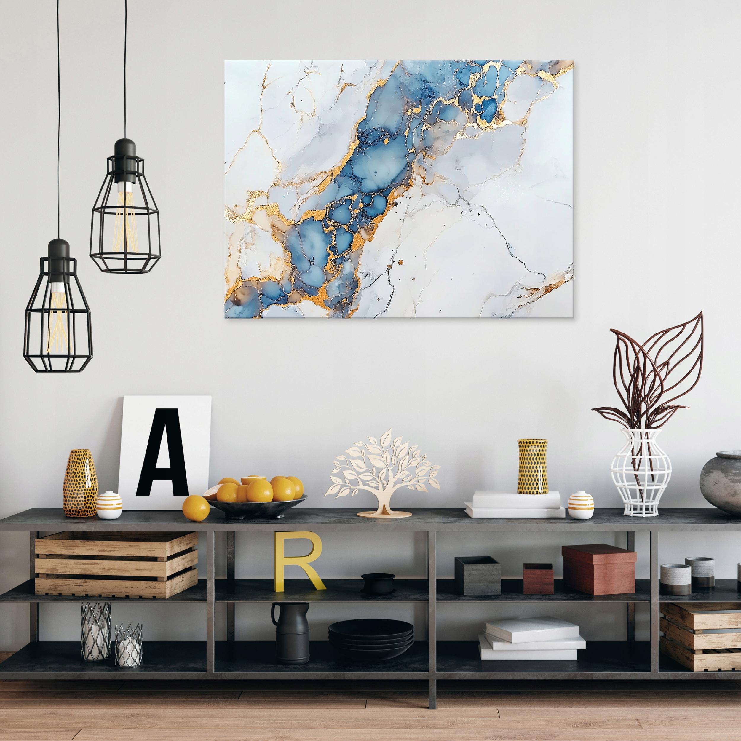 Abstract painting marble gold blue bedroom living room on canvas 40x30