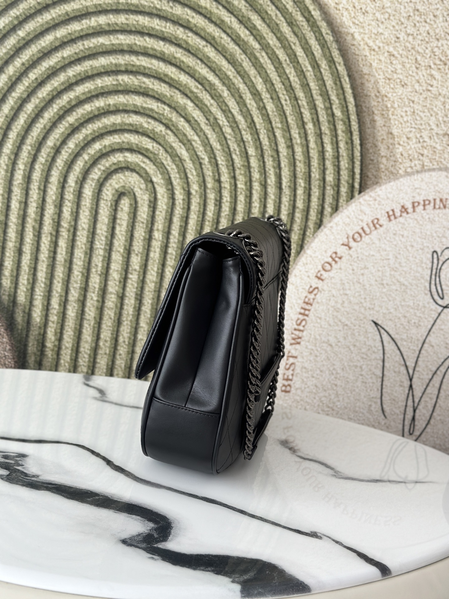 Black Calfskin Quilted Large Messenger Flap Bag with Ruthenium Hardware - Mocuir