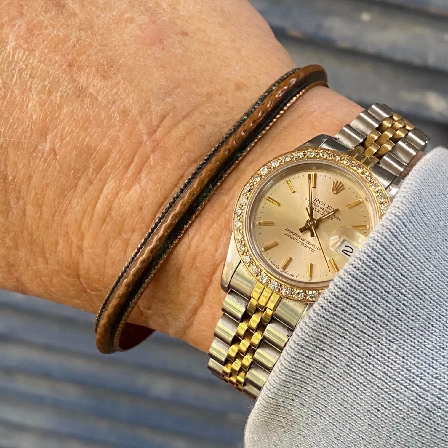 Solid Copper Carinated Bracelet with Warm Patina