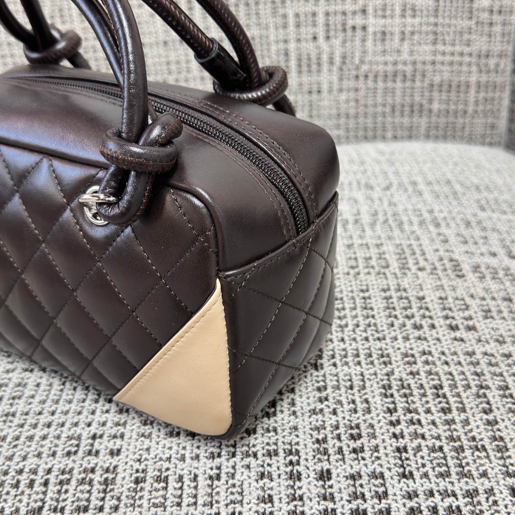 Cambon Quilted Lambskin Mini Boston Bag  Bowling Bag - Mocuir