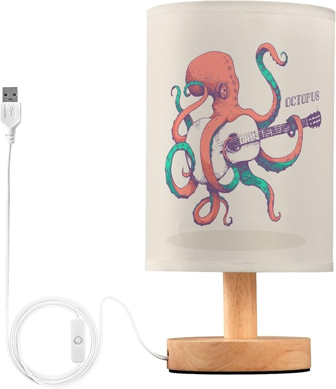TWINKLETALE Table Lamp Vintage Octopus Play Guitar Ocean Marine Sea Life Design Nightstand Lamp