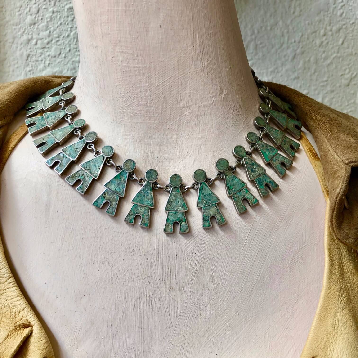 Old Mexico Sterling Silver Mosaic Inlay Necklace Bracelet Set