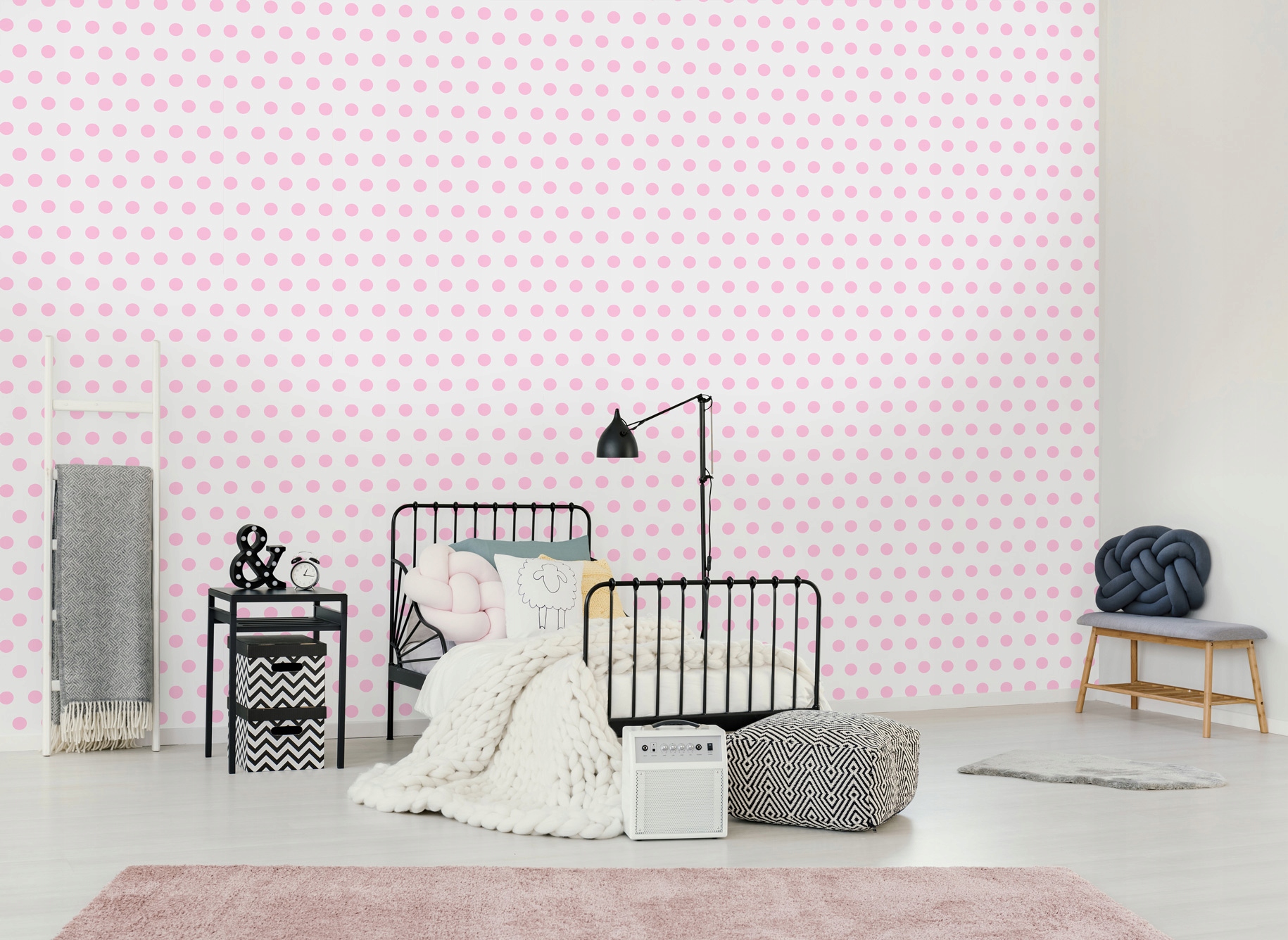 Pink polka dot wallpaper for girls, 10 m
