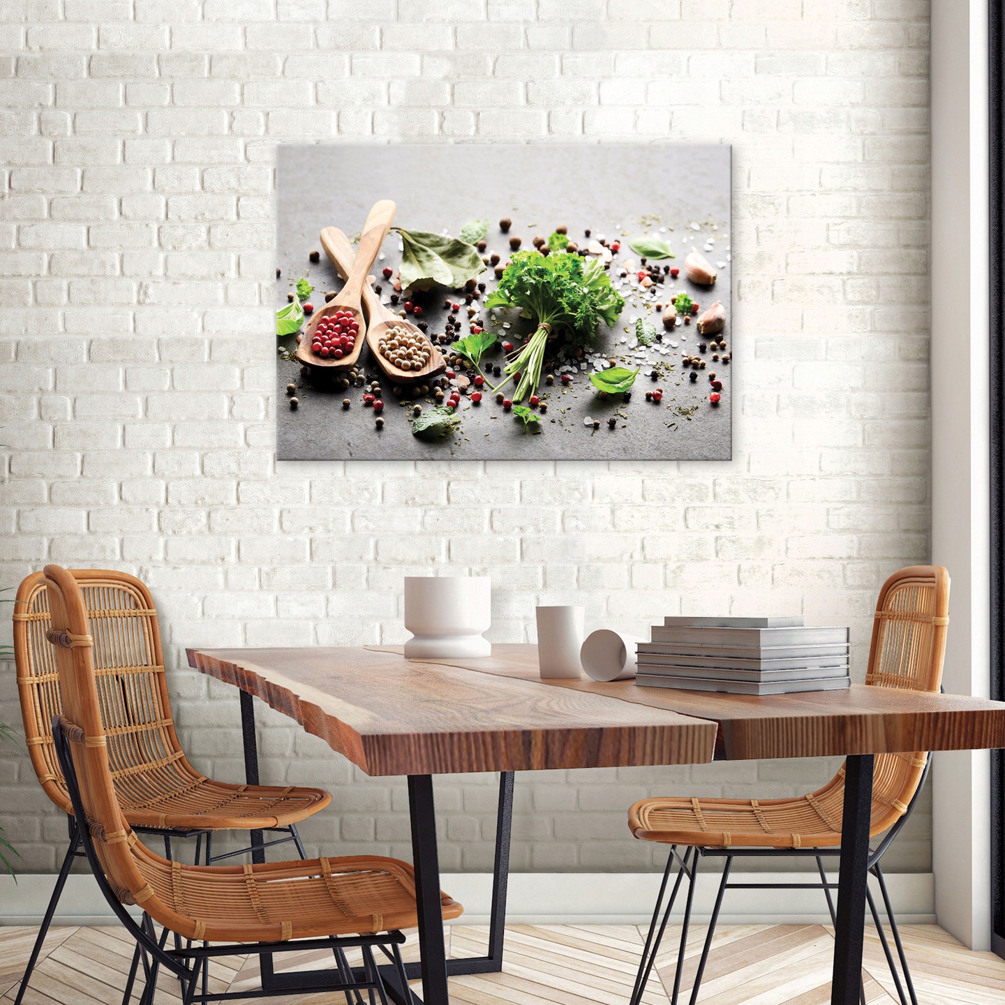 Canvas painting for the kitchen, spices and herbs, 60x40