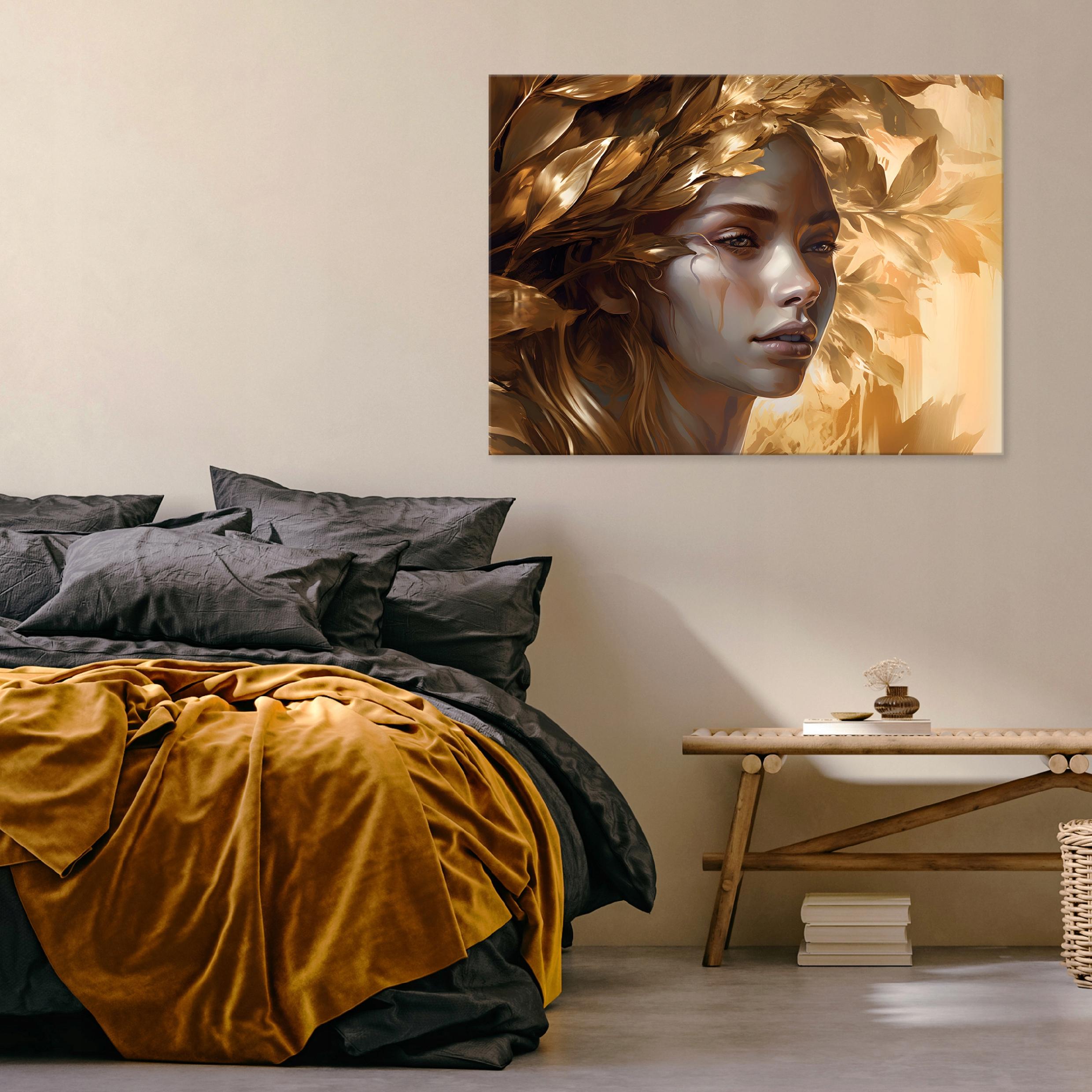 Abstract painting of a woman with golden leaves, perfect for the bedroom or living room, on canvas, 40x30