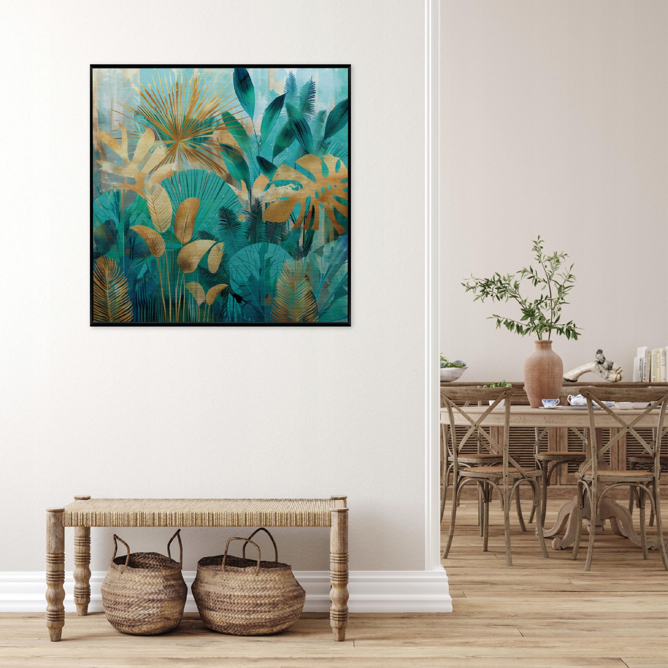 Picture in a black frame, metal leaves, jungle, loft, living room, bedroom, 30x30