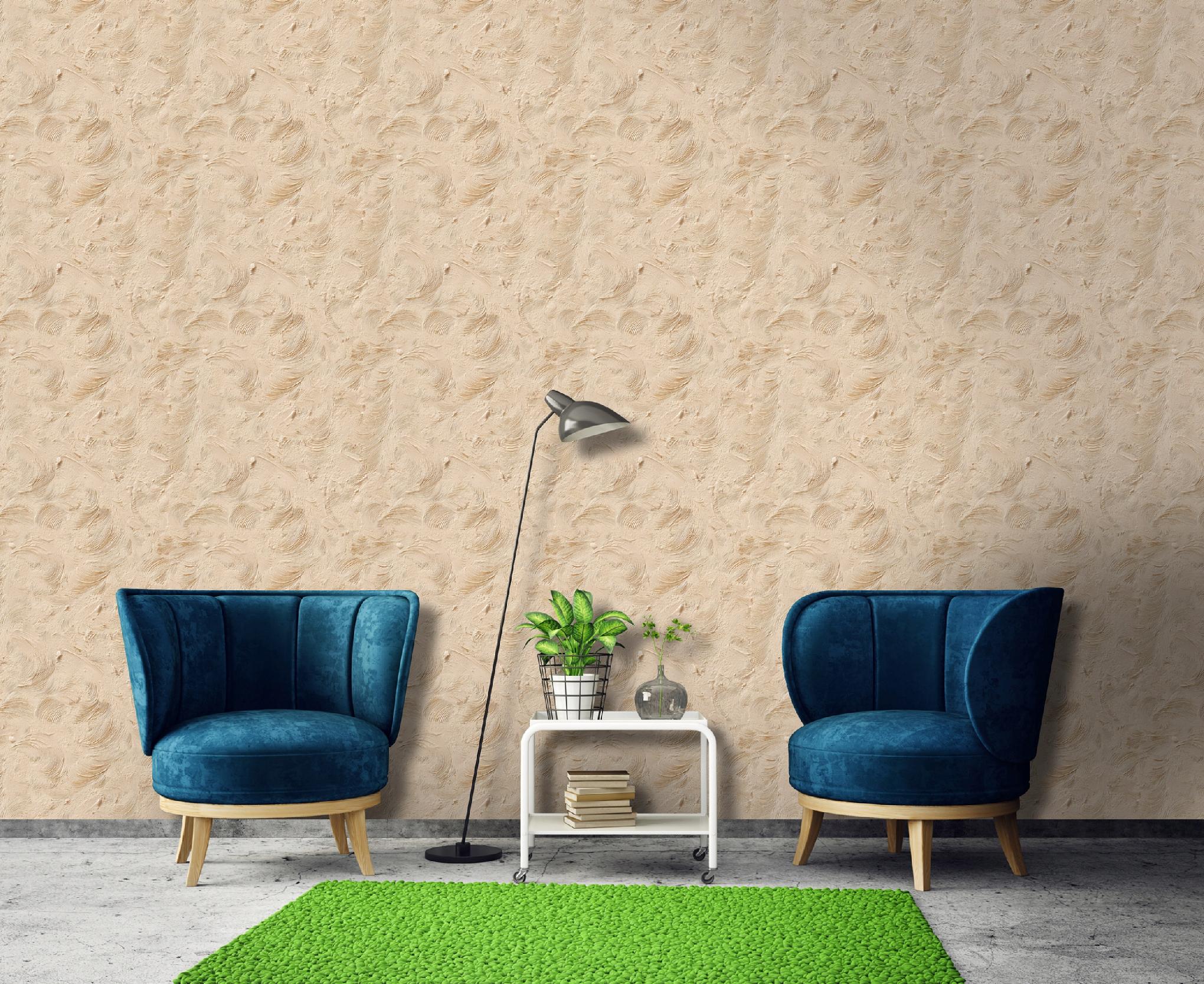 Beige wallpaper with concrete wall texture on non-woven fabric for living room and bedroom walls