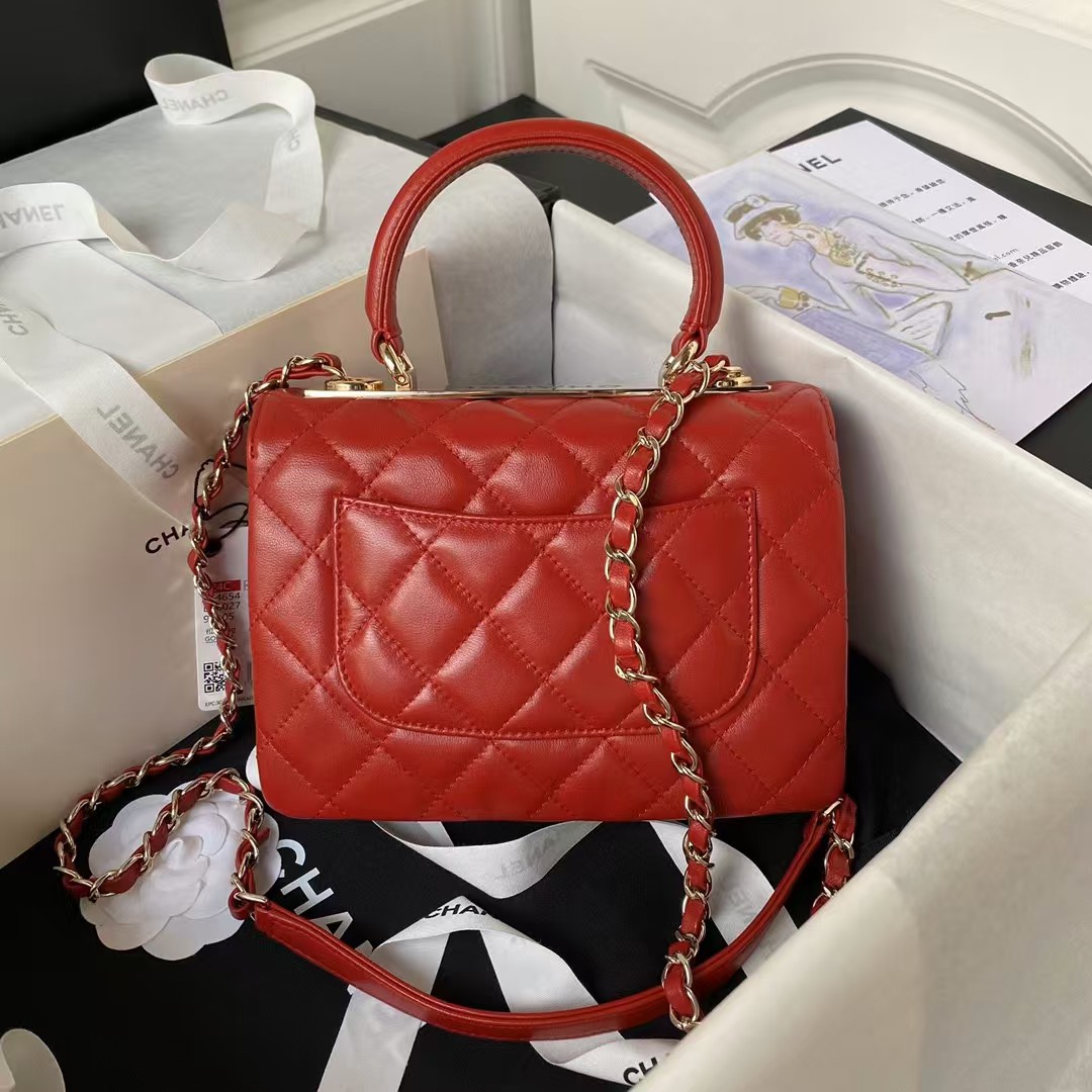 AS4654 Mini Fashion CC Flap Bag Red Lambskin Light Gold Hardware