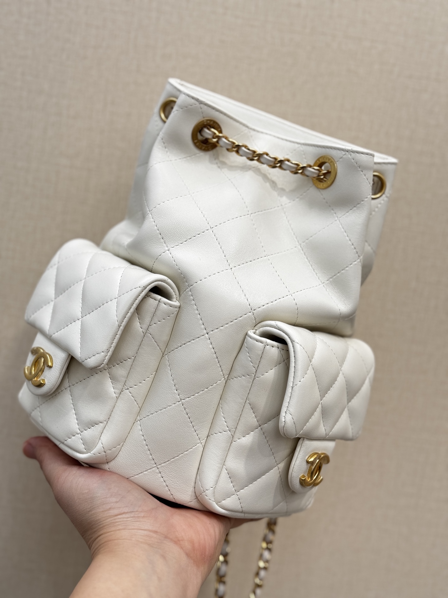 Drawstring Bucket Backpack（White） - Mocuir