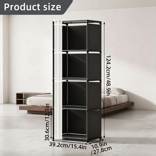 5 Tier Storage Cabinet Closet with Curtain Silver