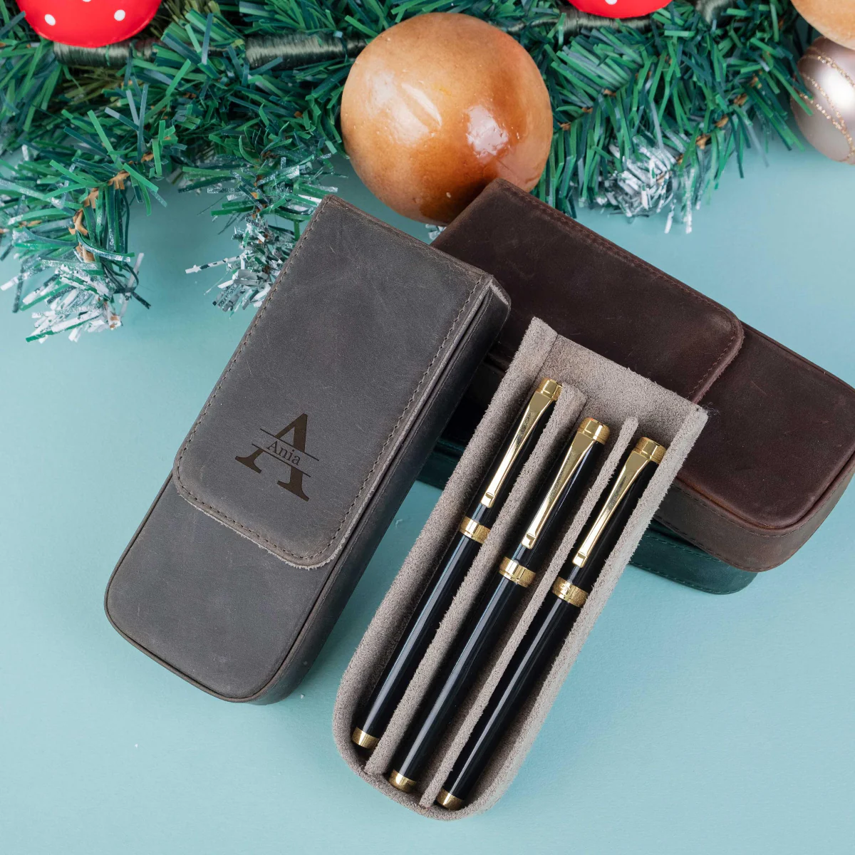 Customized Crazy Horse Leather Pen Case, Fountain Pen case, Personalization Leather Pen Case, Leather Pen Holder, Travel Pen Case, Gifts