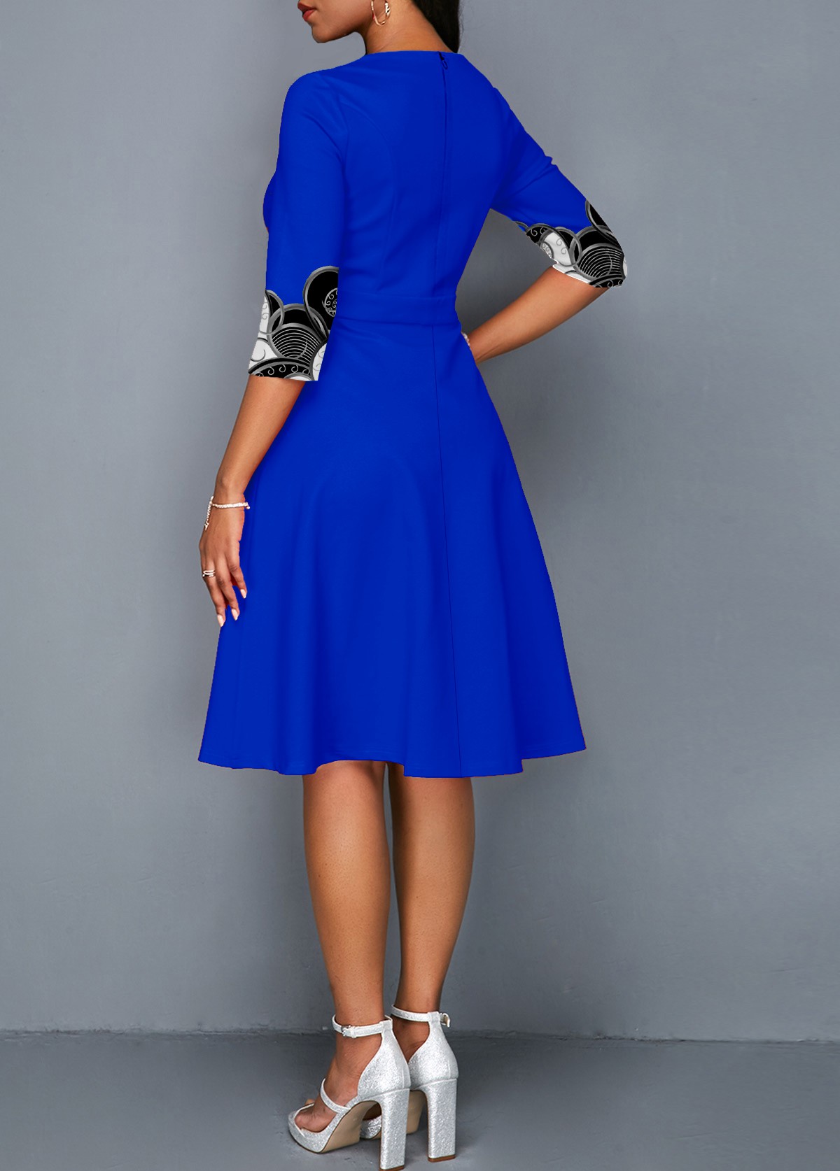 Tribal Print 3/4 Sleeve Round Neck Dress