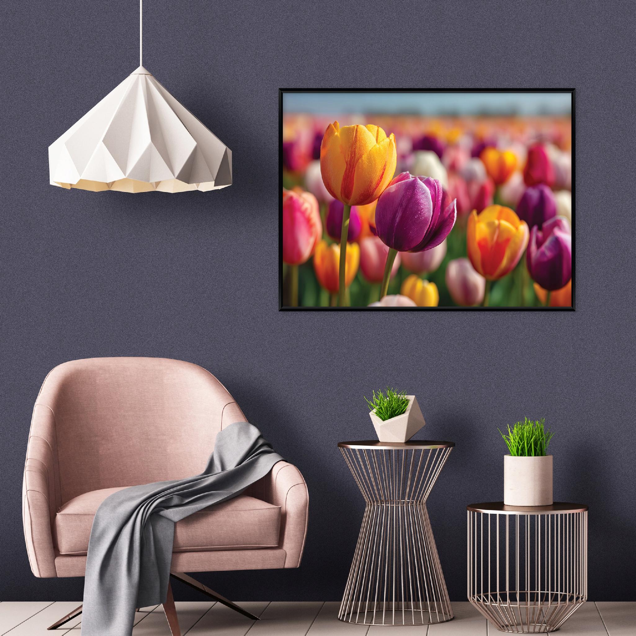 Black framed canvas painting tulips living room bedroom 40x30
