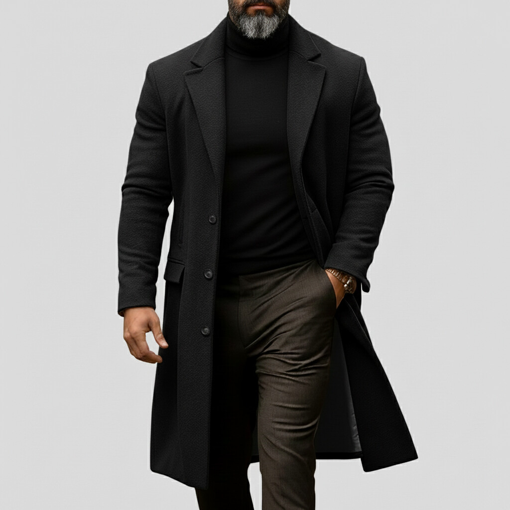 Men's Business Solid Notched Lapel Single Breasted Long Sleeve Trench Coats