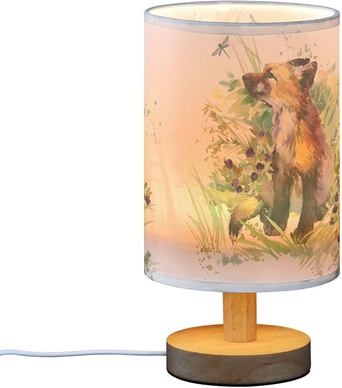 TWINKLETALE Table Lamp Fox Animal Dragonfly Frog in Floral Grass Woodland Nightstand Lamp