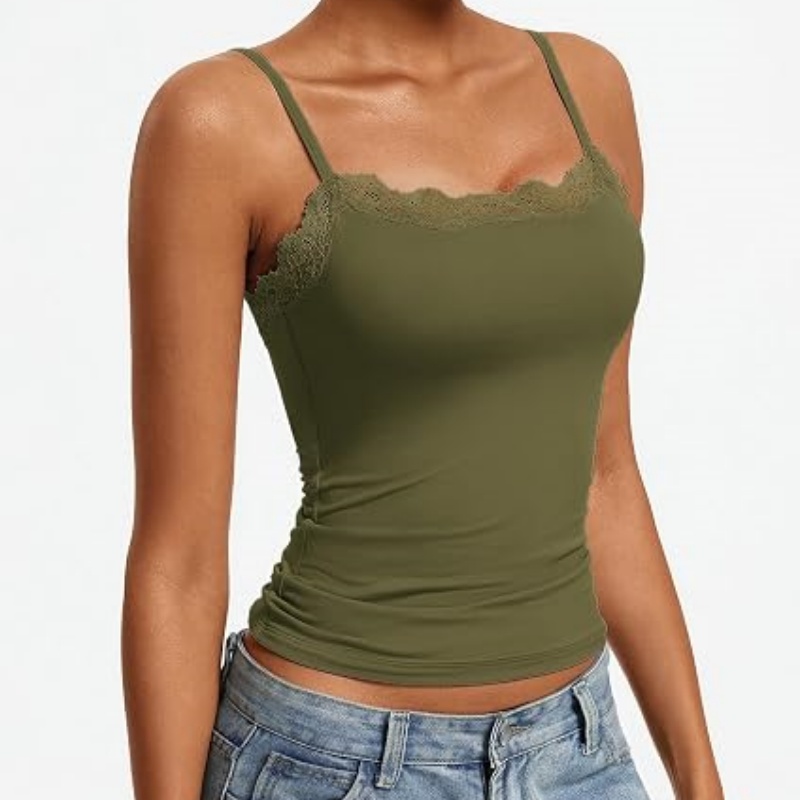 Women's Lace Trim Tank Tops Square Neck Camisole Going Out Top Slim Fit 2026 Trendy Summer