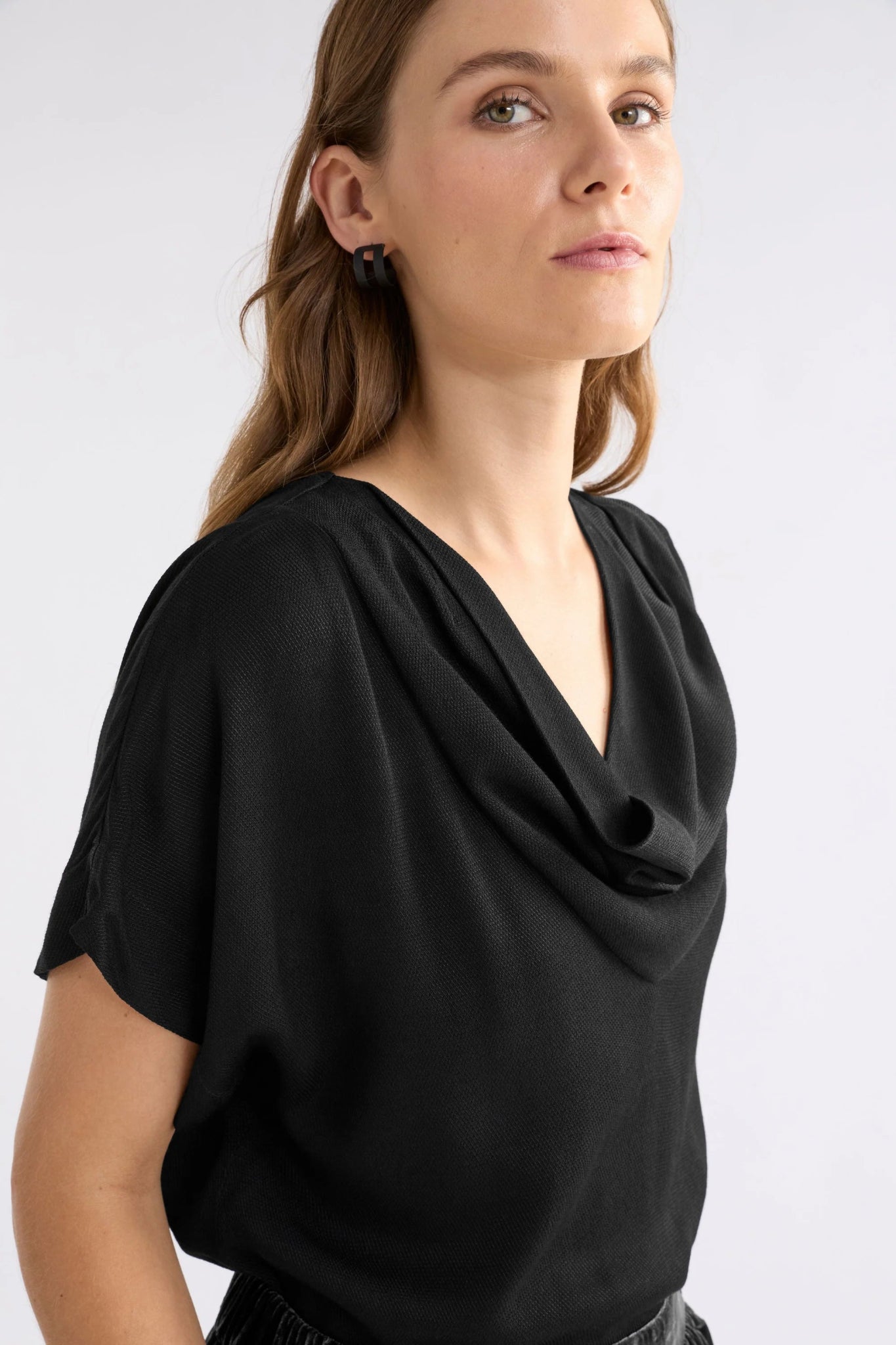 Relaxed Crepe Cowl Neck Top