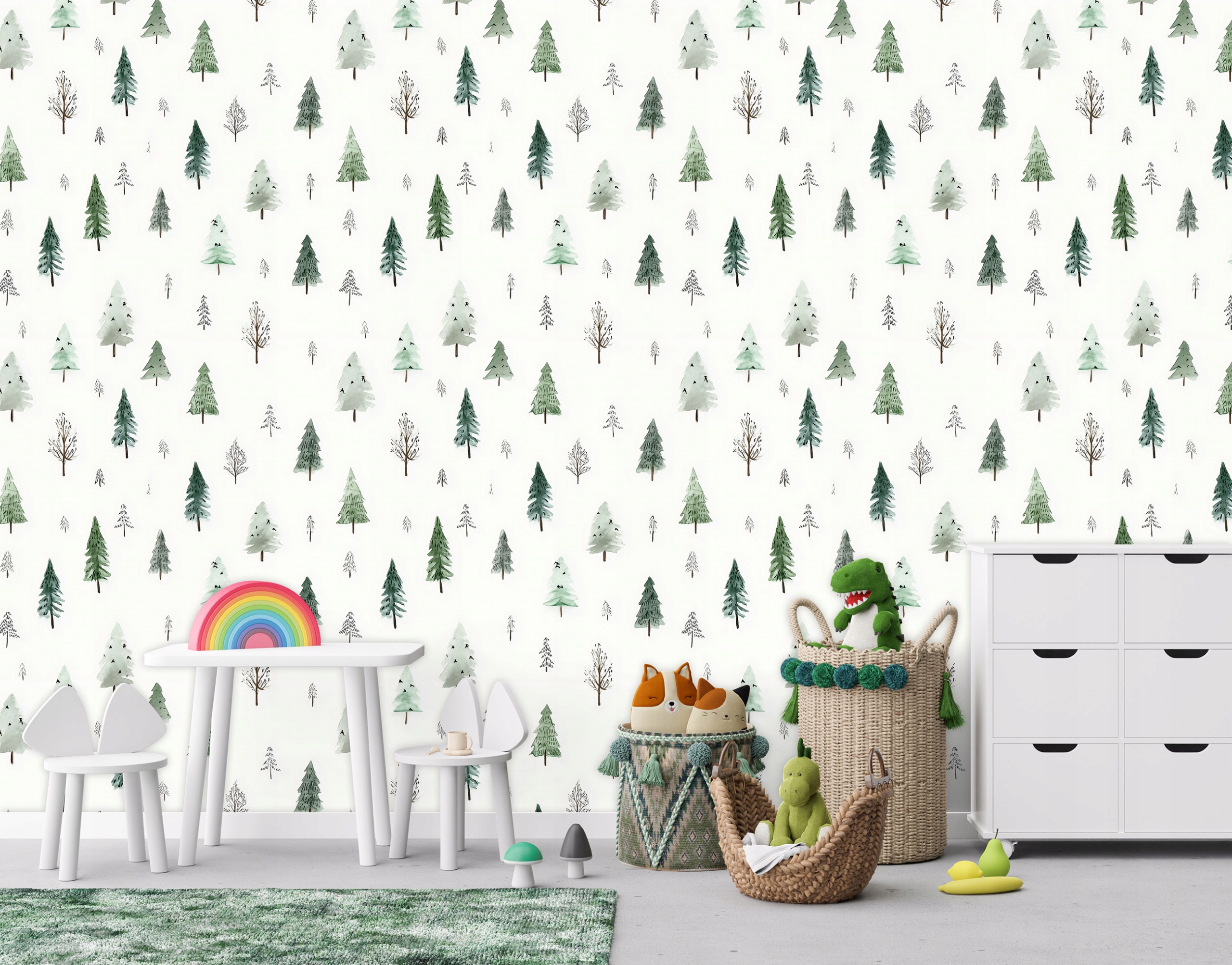 Wallpaper for children, forest trees on non-woven fabric, wall covering for a child's room