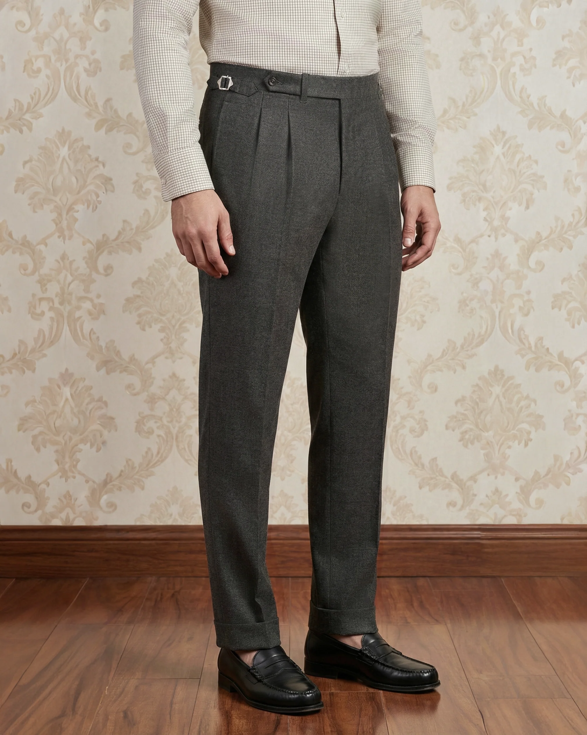 Olive Grey Wool Flannel Dress Pant