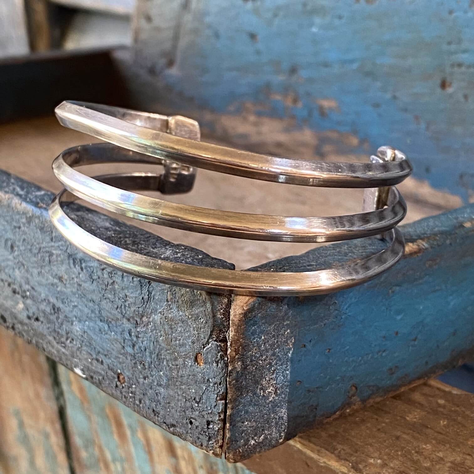 Triple Cuff Bracelet Sterling Silver Taxco Mexico