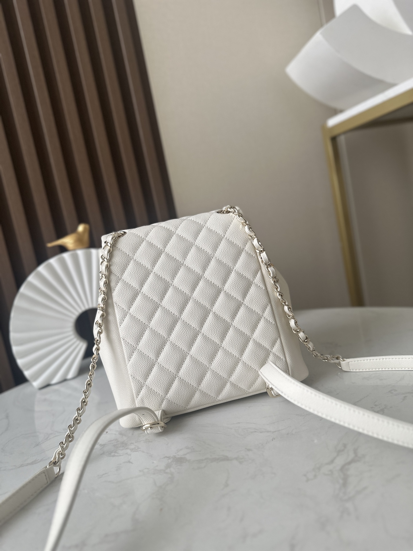 Classic Quilted Caviar Duma Backpack in White (Gold Hardware) - Mocuir