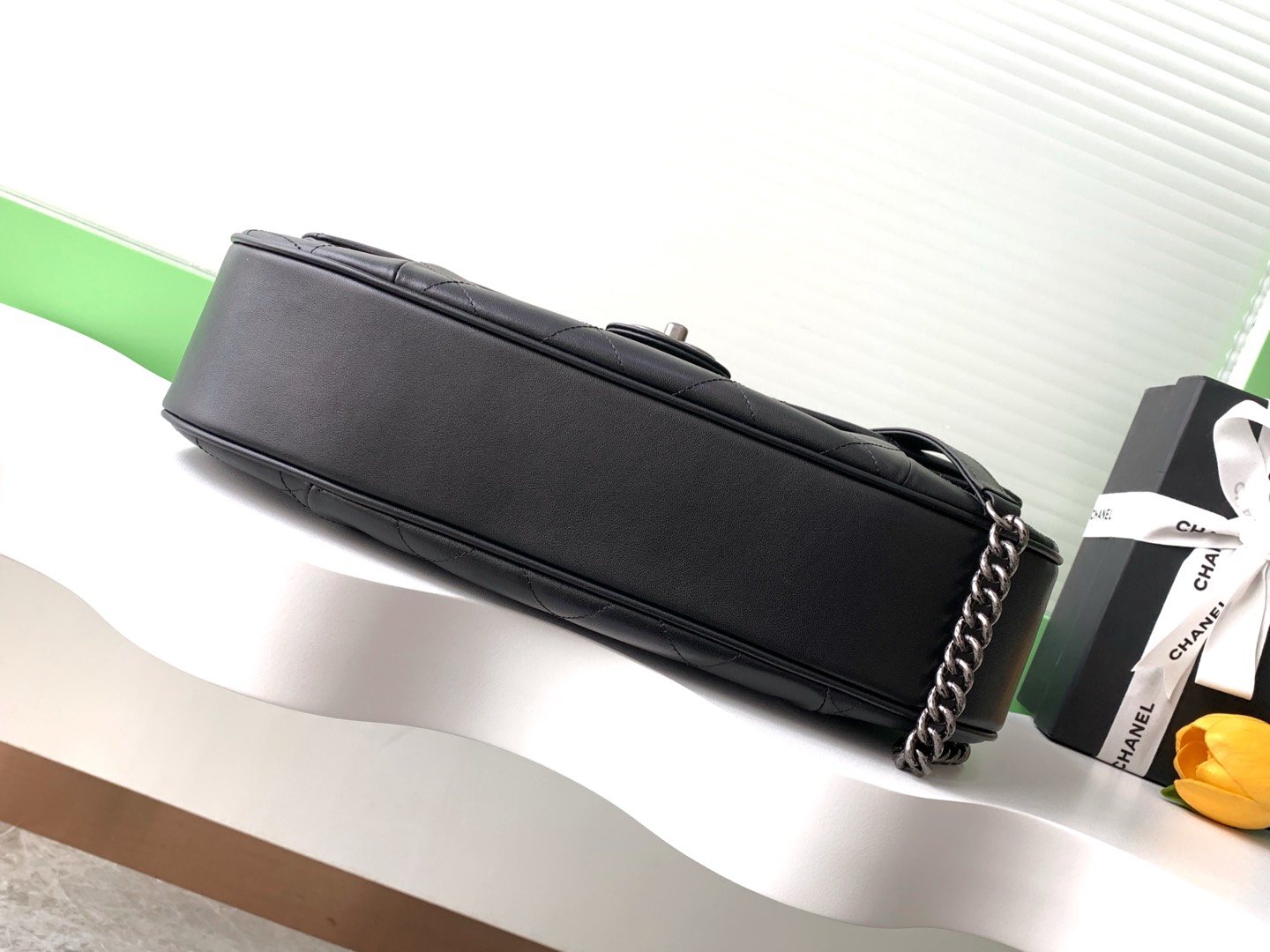 A6391 Maxi Soft Flap Bag in Black Quilted Aged Calfskin with Silver-Tone Hardware - Mocuir