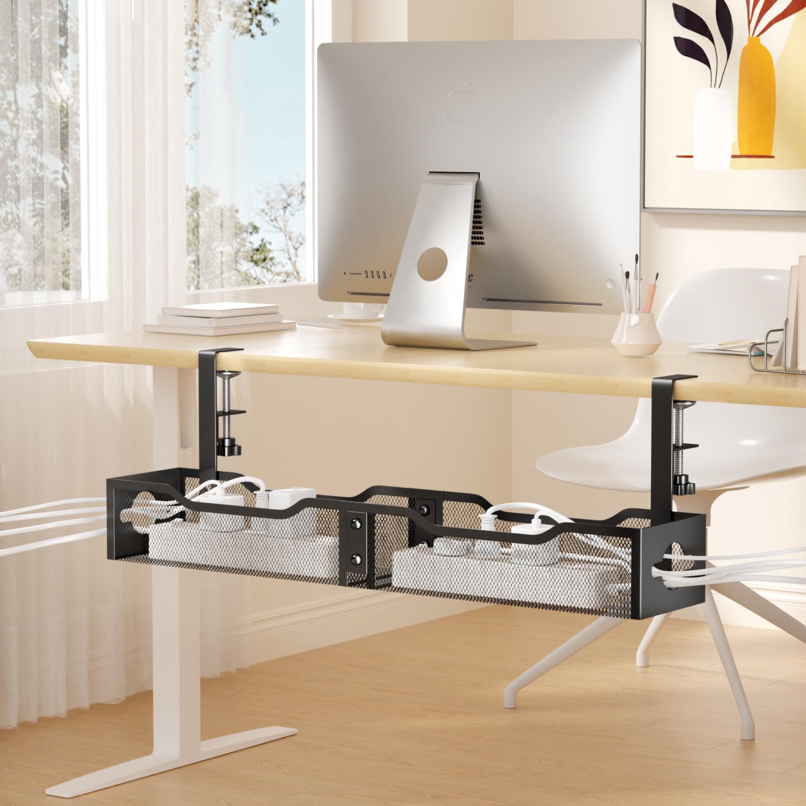 Extended desk wire management rack non-porous wire management slot box computer desk bottom data line plug-in storage