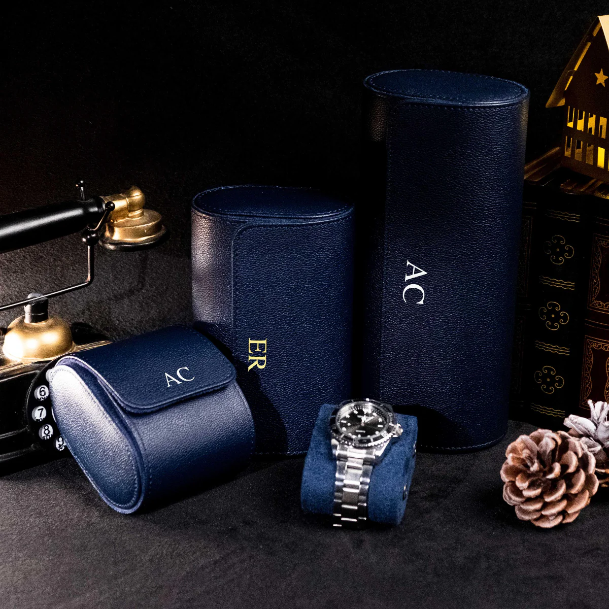 Personalized Leather Watch Box, Watch Roll for 3 Watches, Vegan Leather Watch Box, Wedding groomsmen gifts, Travel Watch Box, Gifts for Dad