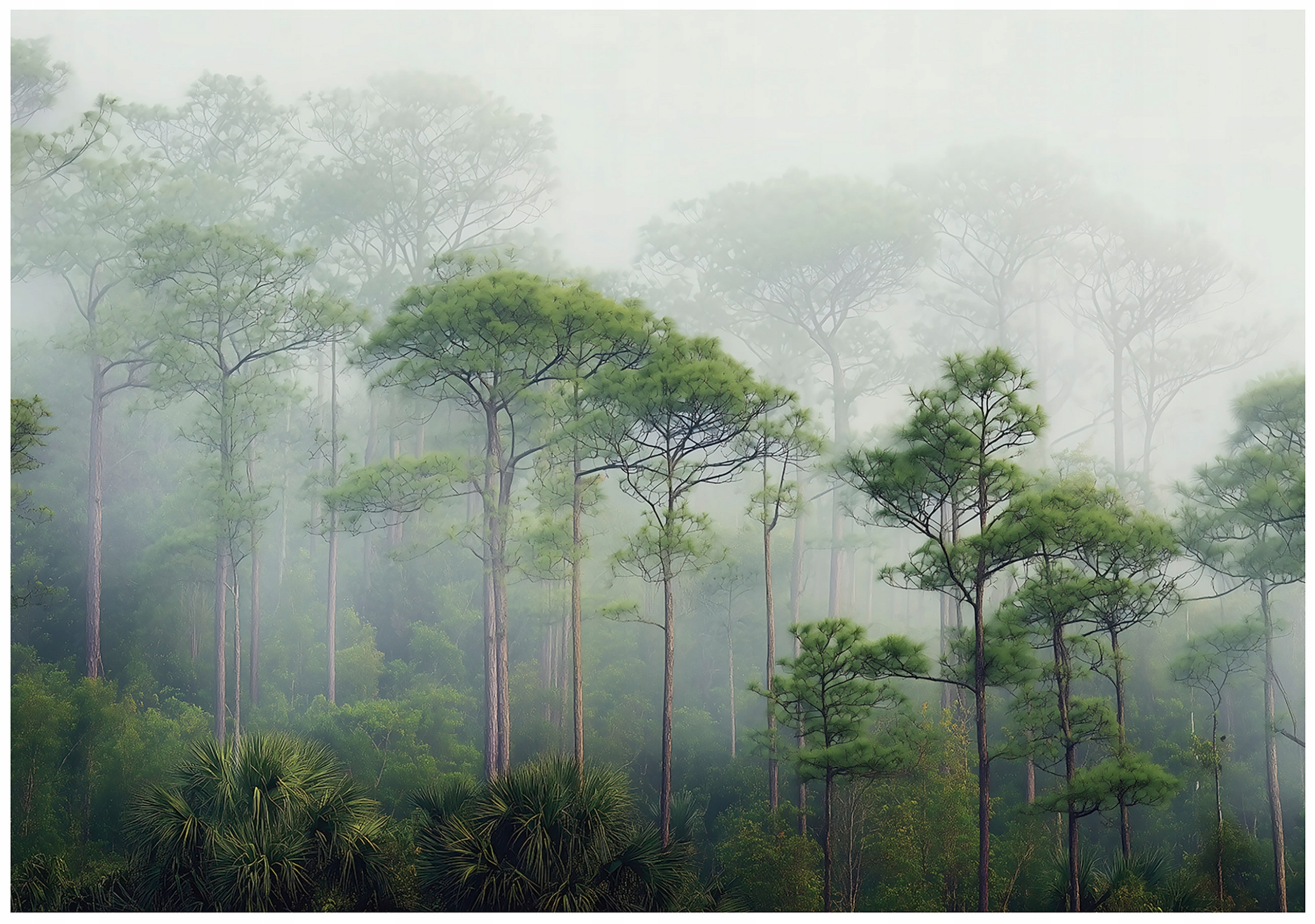 3D wall mural forest trees fog green for bedroom living room wall