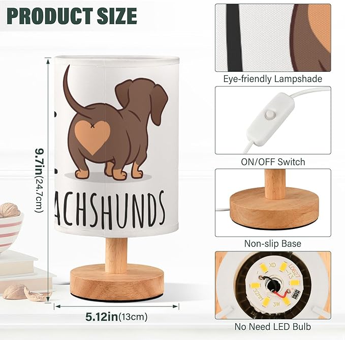 TWINKLETALE Table Lamp Cute Dachshund Dog I Love Dachshunds Heart Butt Nightstand Lamp