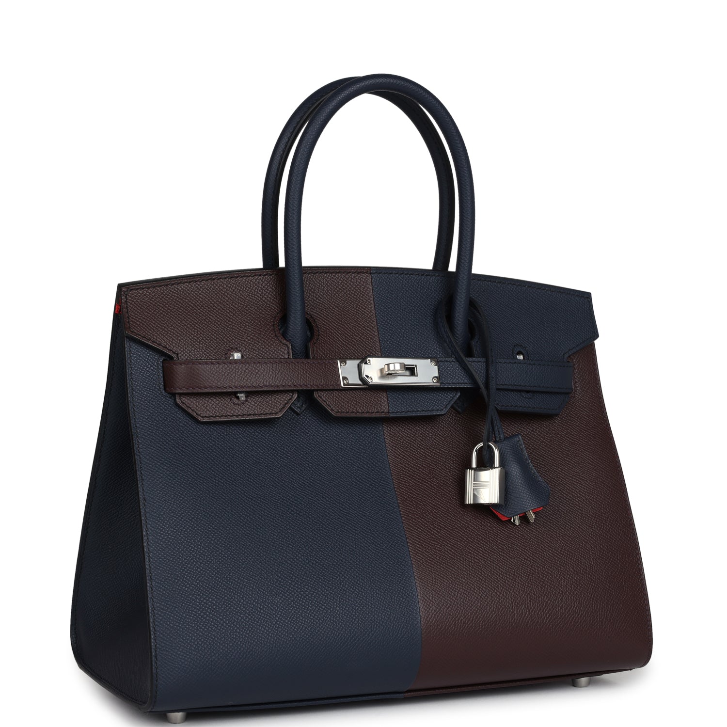 Casaque Birkin Sellier 30 Rouge Sellier and Bleu Indigo Epsom Palladium Hardware