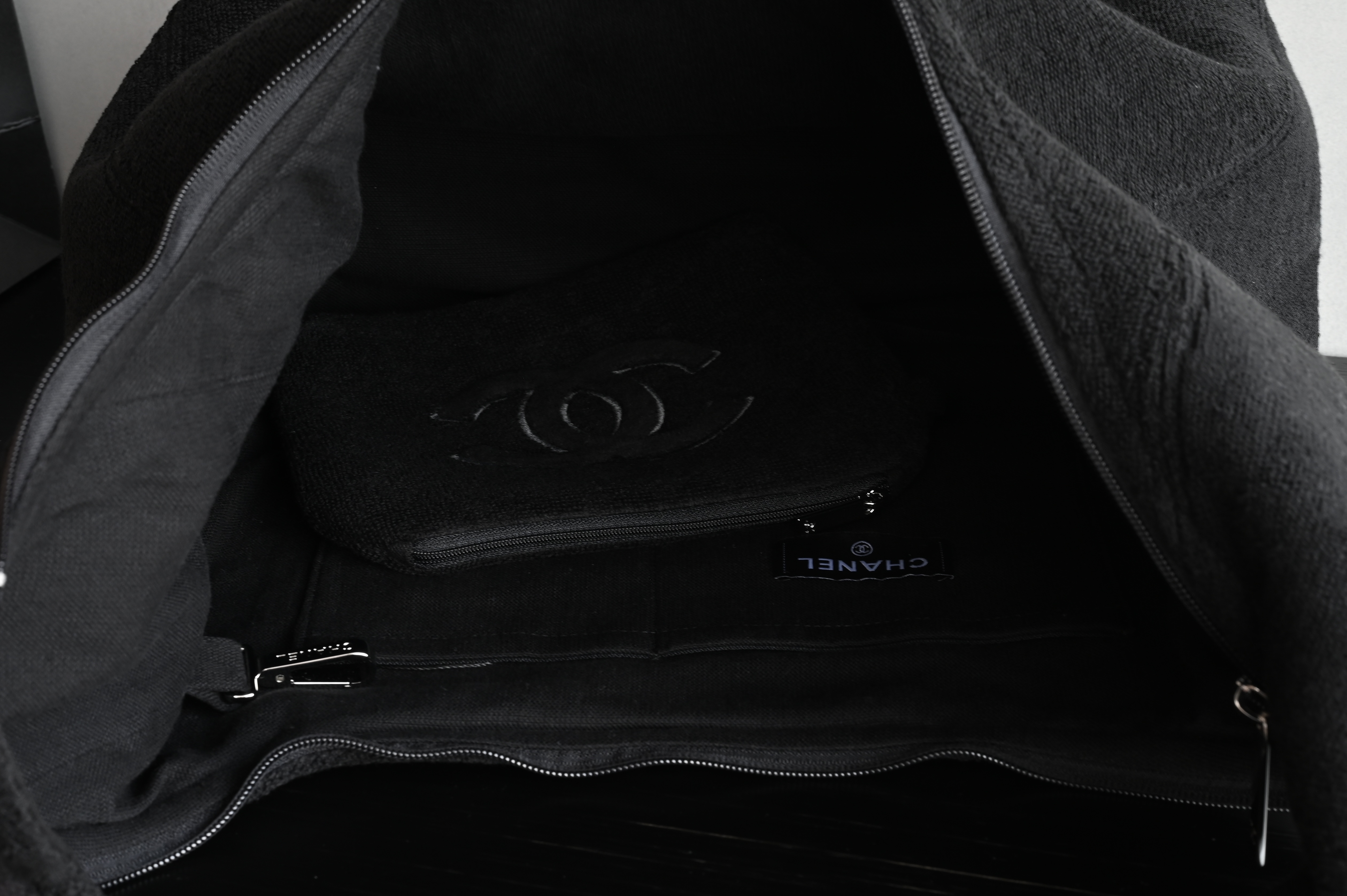 Coco Beach Hobo Tote Bag with Pouch in Black Terry Cotton (Model A82901) - Mocuir