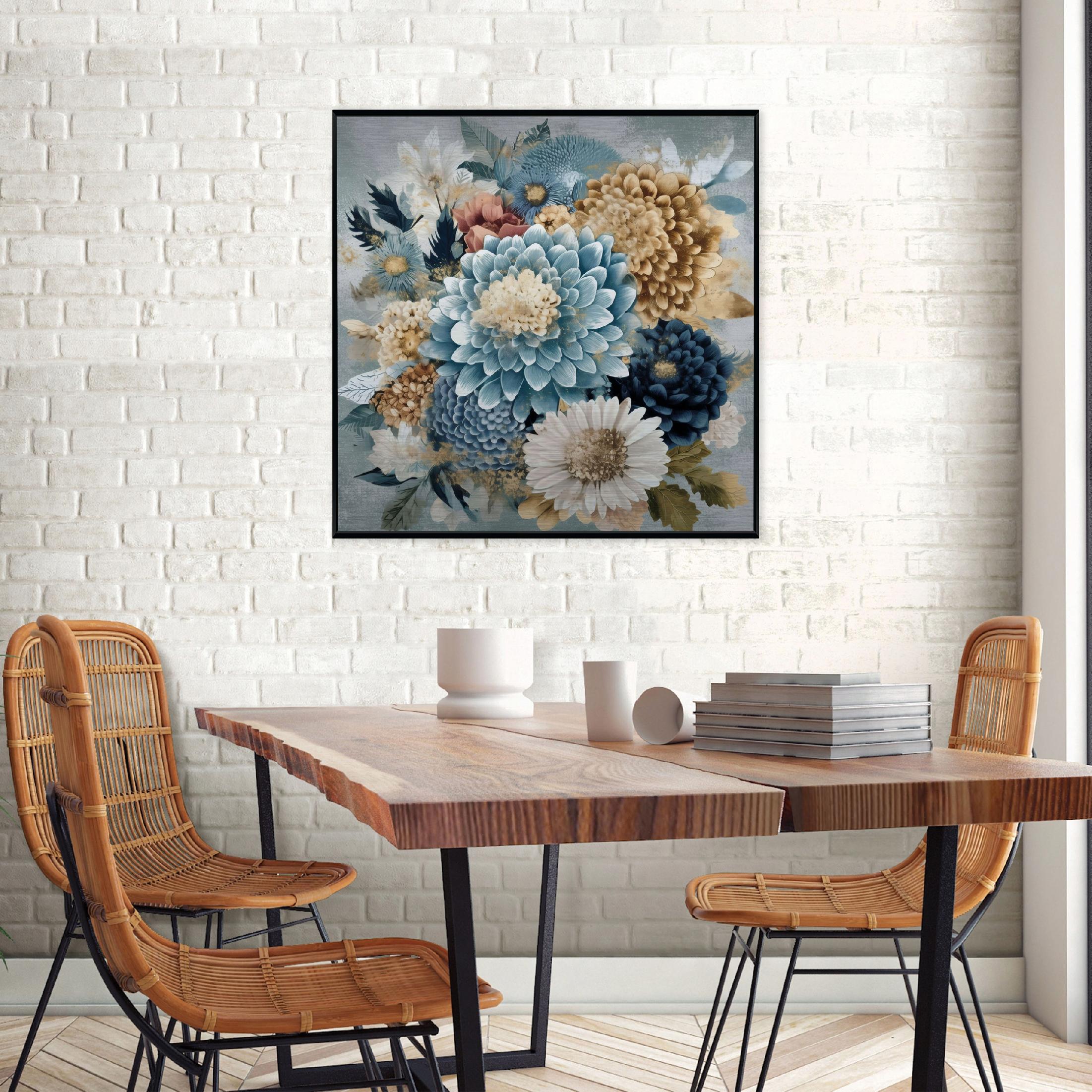 Picture in a black frame, metal flowers, abstract, loft, living room, bedroom, 30x30