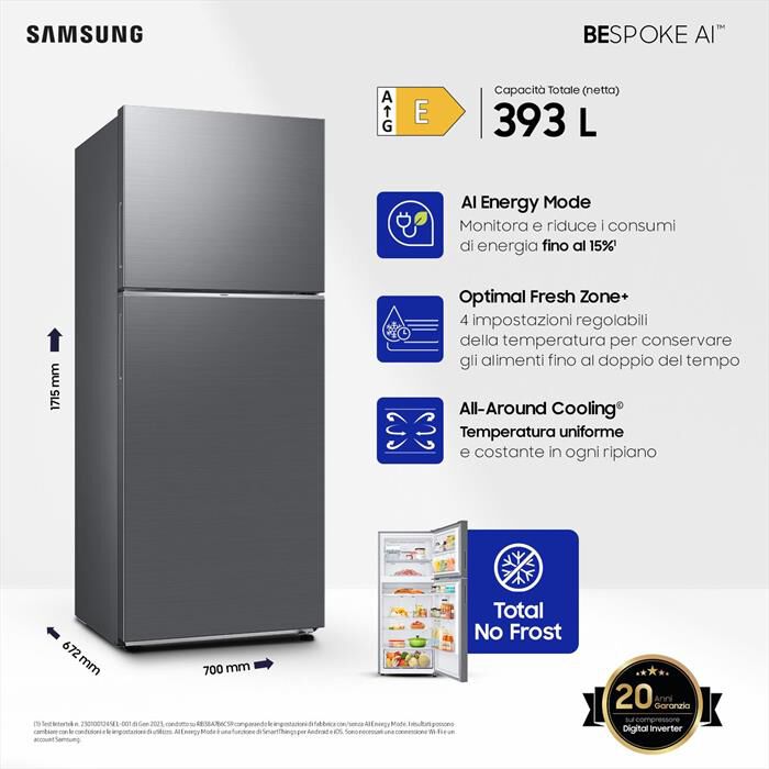 SAMSUNG - Frigorifero 2 porte RT38CG6624S9ES Classe E 393 lt-METAL INOX