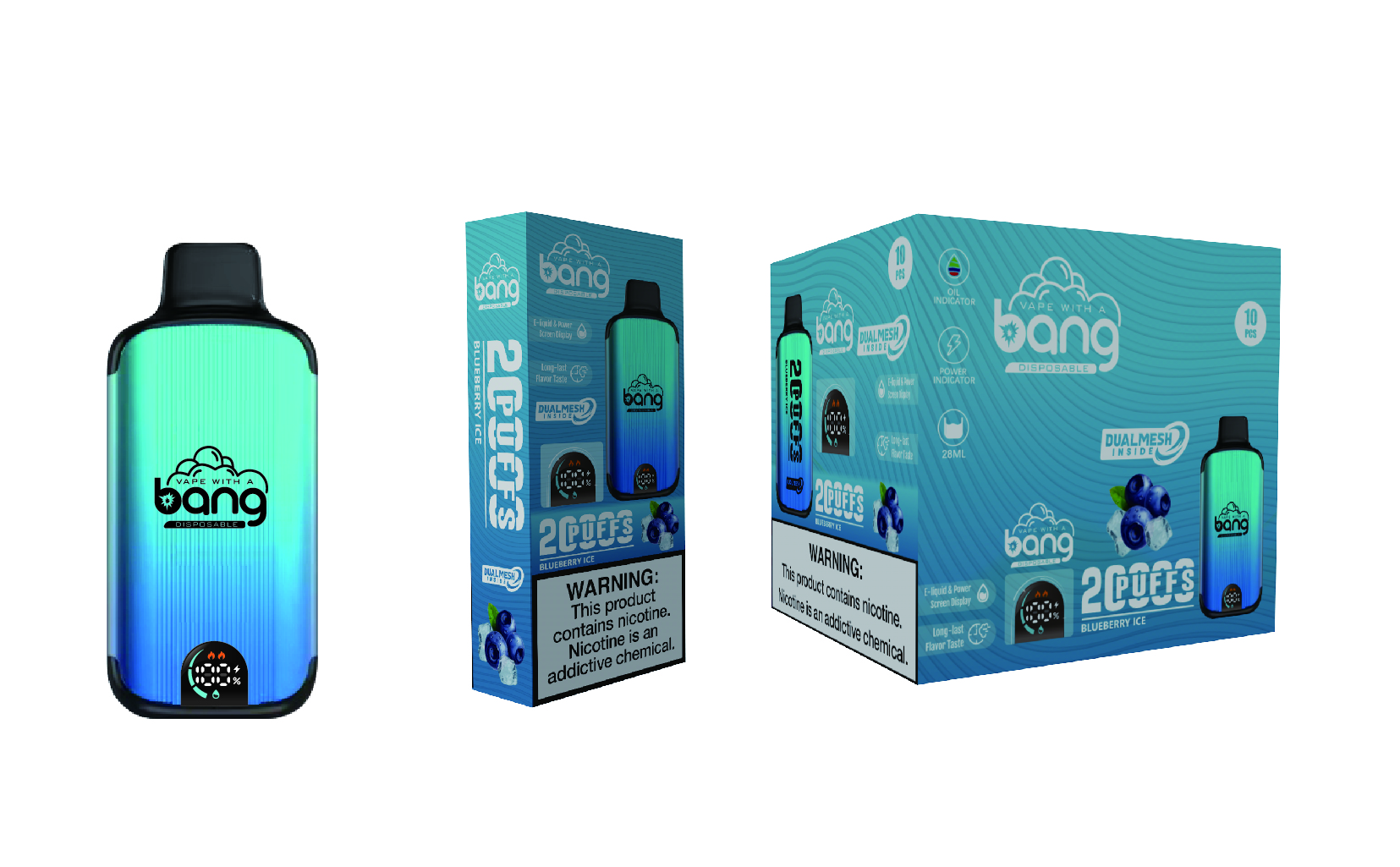 （3 pieces）Bang 20000 Puffs New Product LED Display Disposable Vape