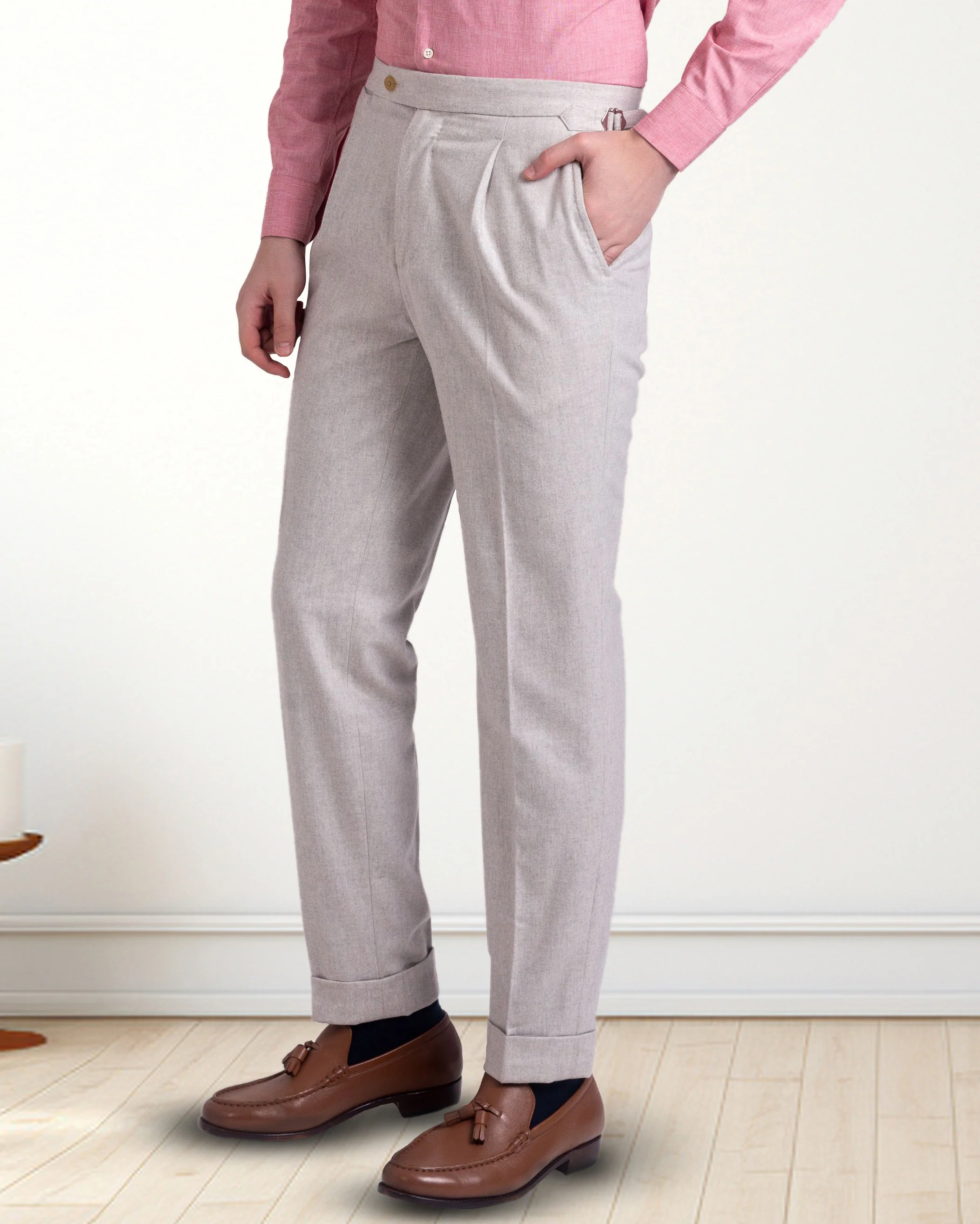 Ecru Woolen Flannel Dress Pant