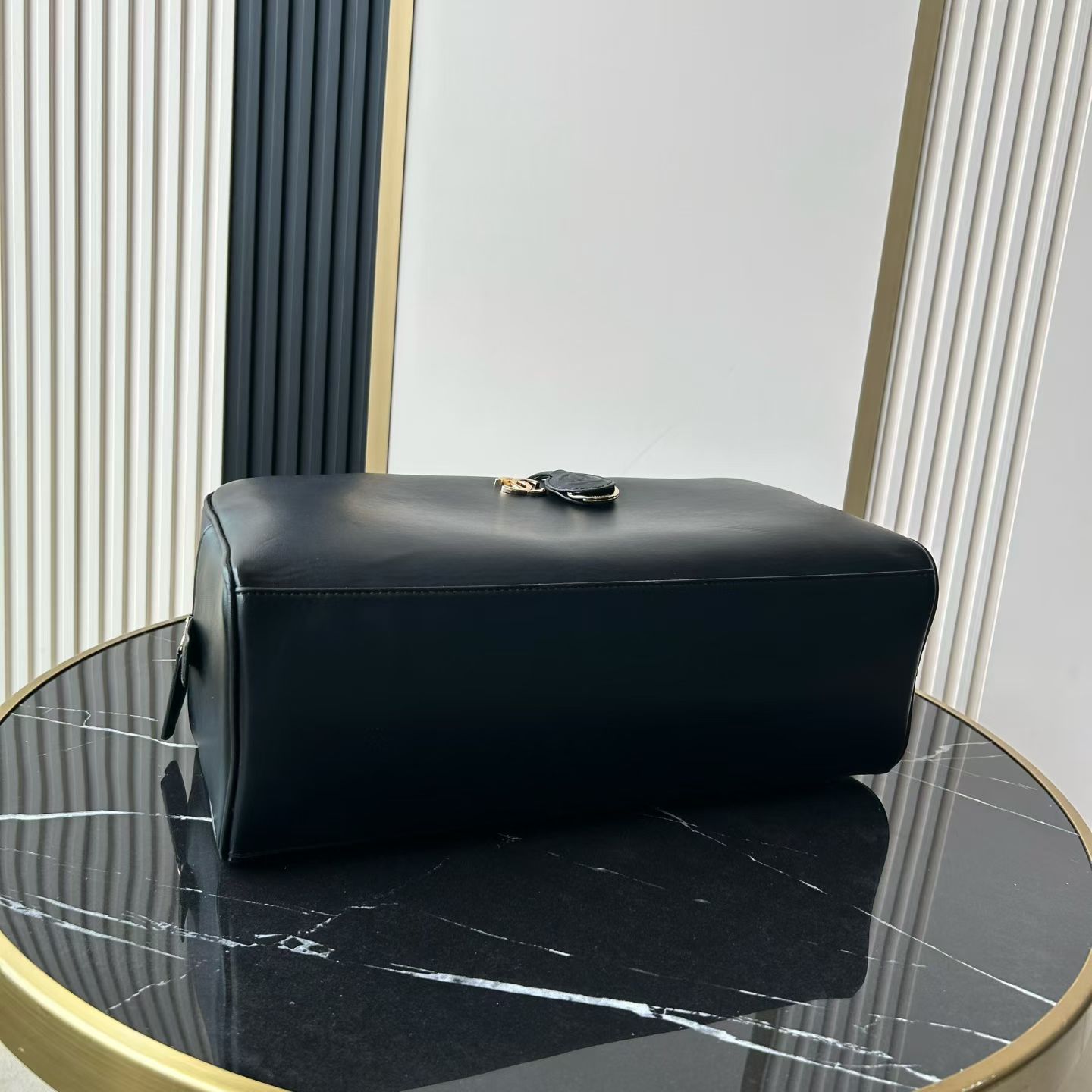 26S Black Smooth Calfskin Bowling Handbag with Gold-Tone Hardware - Mocuir