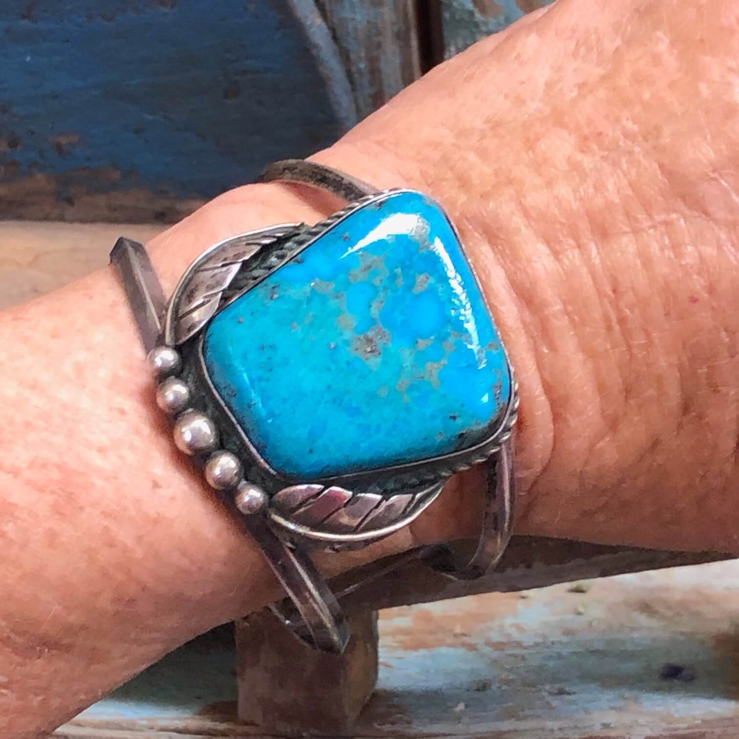 Stormy Mountain Turquoise Navajo Bracelet Sterling Silver