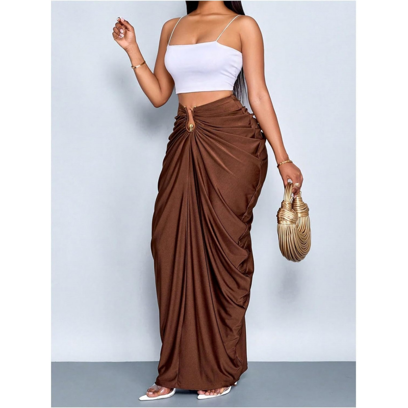 Women's Ruched Bodycon Maxi Skirt