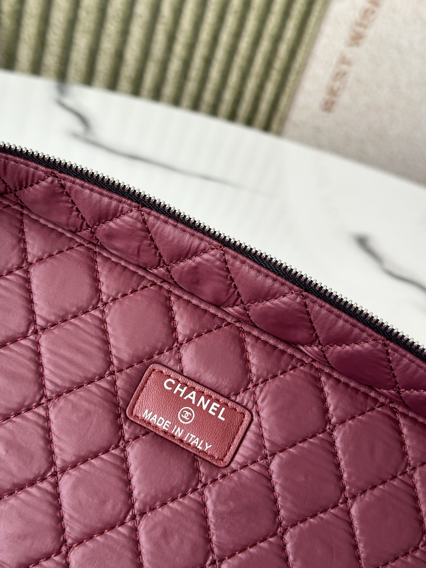 Black Lambskin Quilted Large Vanity Case with Crystal Zipper - Mocuir