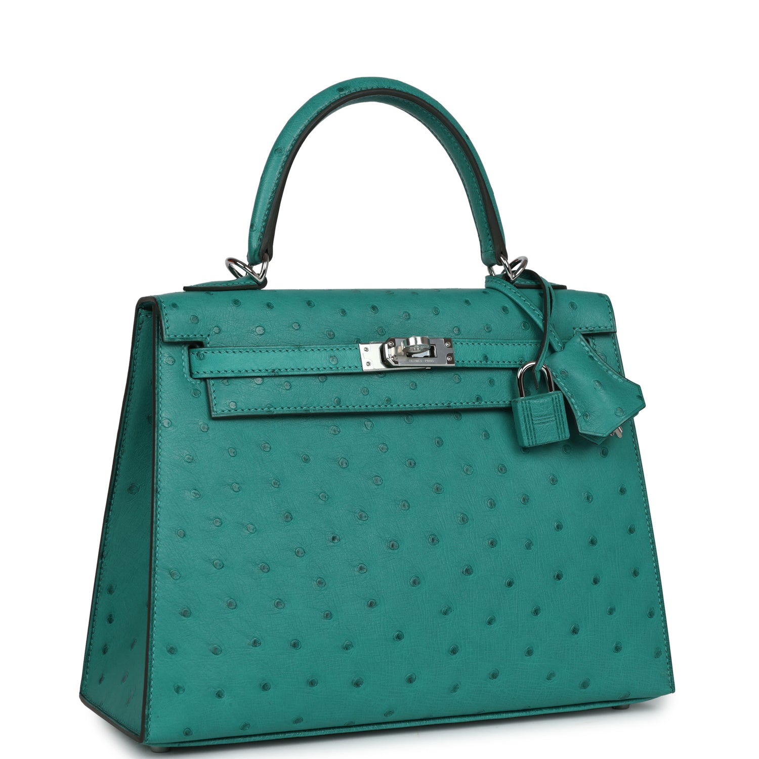 Kelly Sellier 25 Vert Verone Ostrich Palladium Hardware