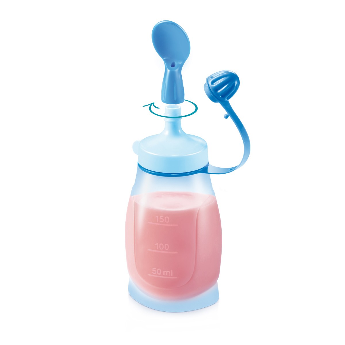 Pružná láhev PAPU PAPI 200 ml, se lžičkou, modrá