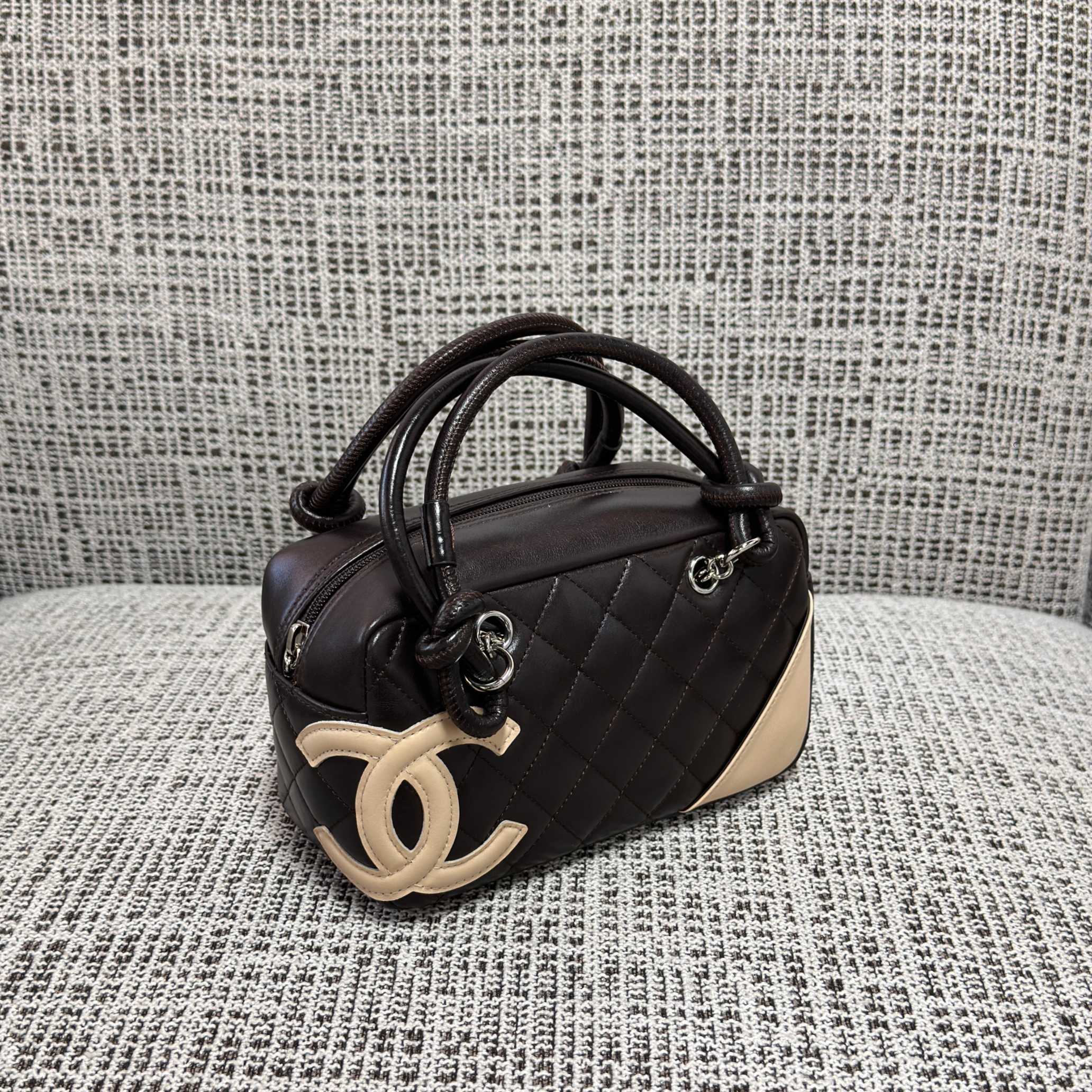 Cambon Quilted Lambskin Mini Boston Bag  Bowling Bag - Mocuir