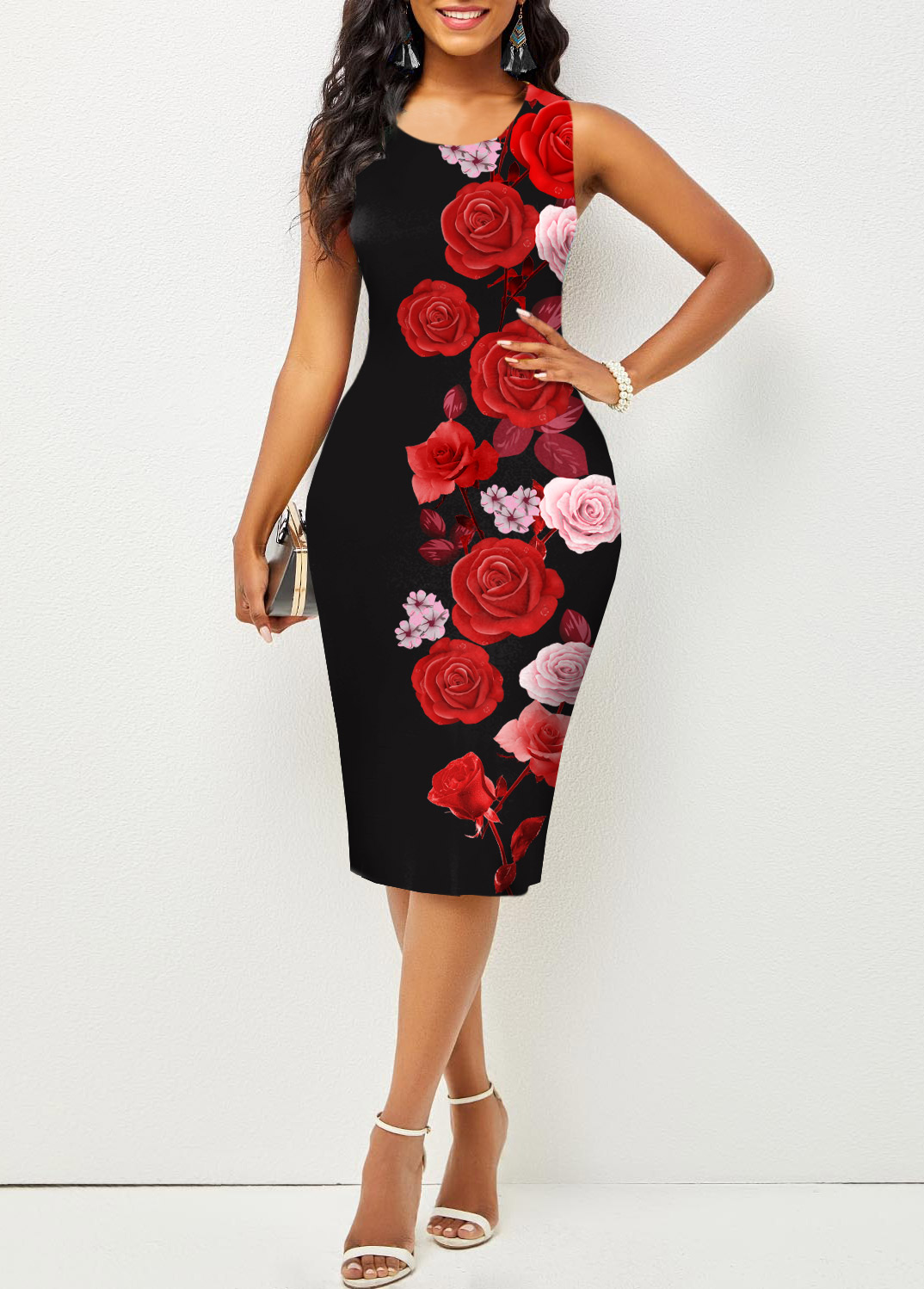 Polka Dot Sleeveless Round Neck Bodycon Dress