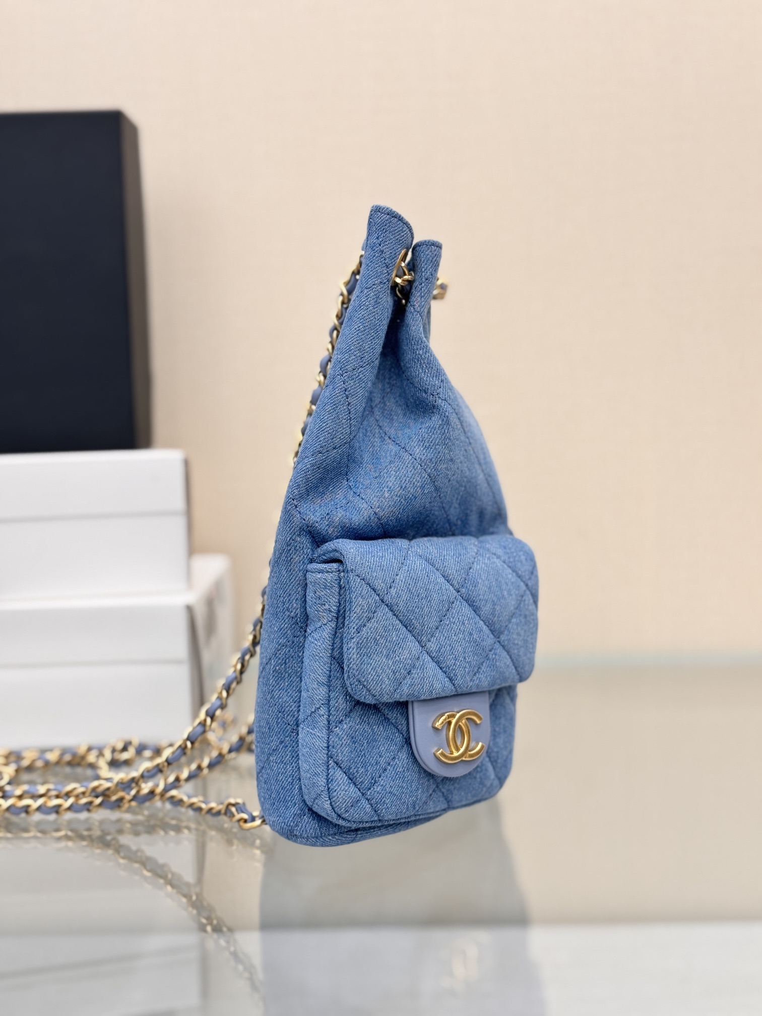 Drawstring Bucket Backpack（Light Denim Blue） - Mocuir