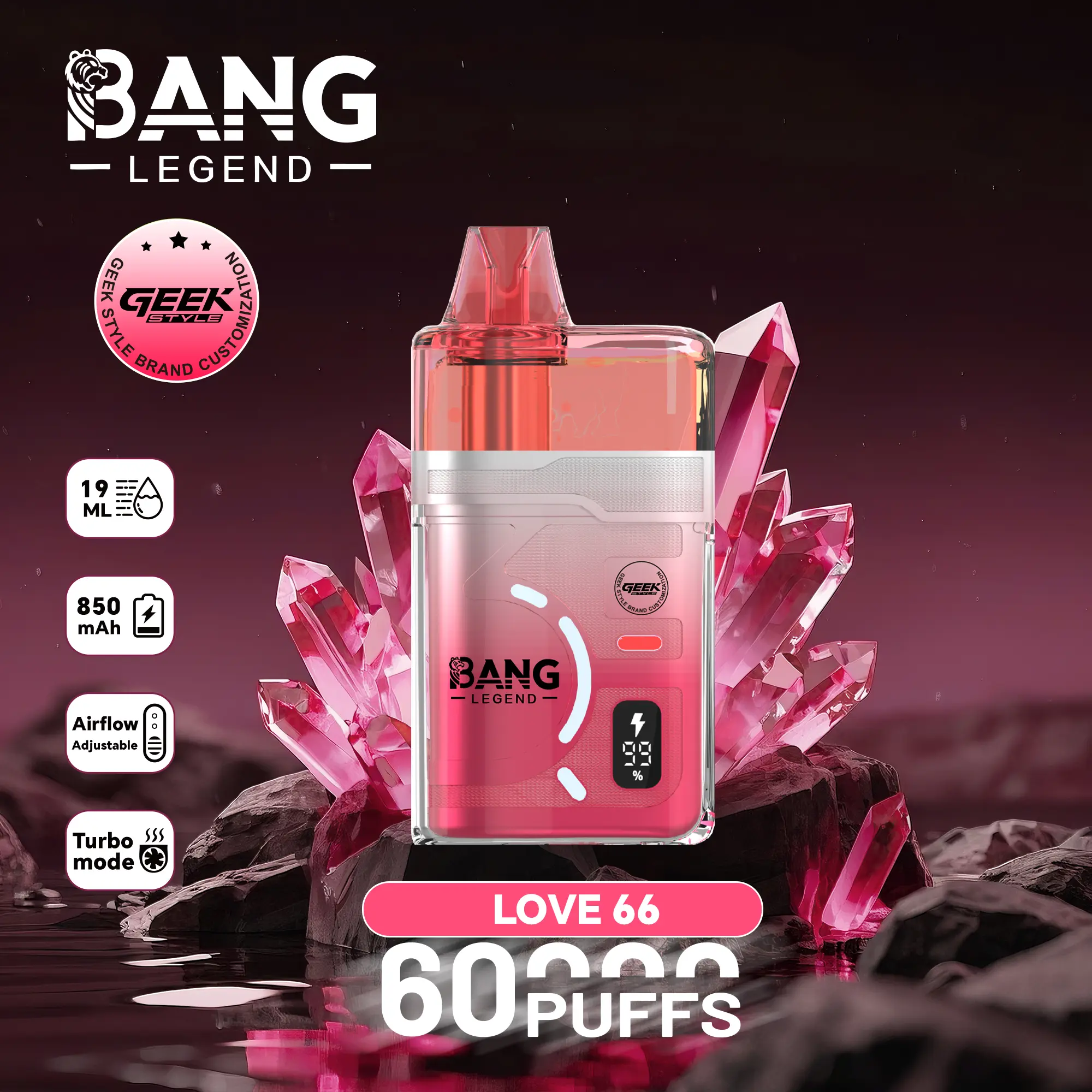 【New Arrive】Bang Legend Geek 60000 60K Puffs Airflow Adjustable & Turbo Mode Disposable Vape