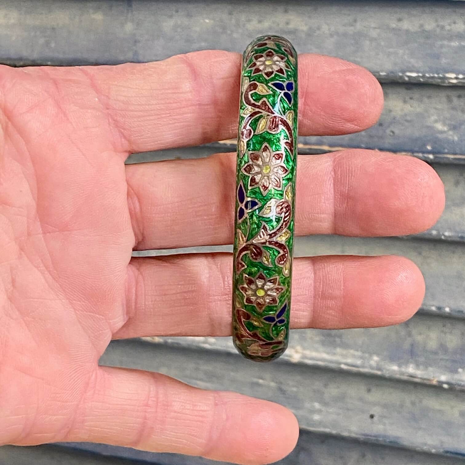 Vintage Sterling Silver Chinese Export Cloisonné Bangle Bracelet