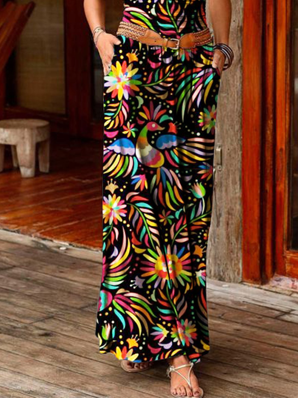 Vacation Mexico Floral-Print Vintage Sleeveless Strapless Dresses
