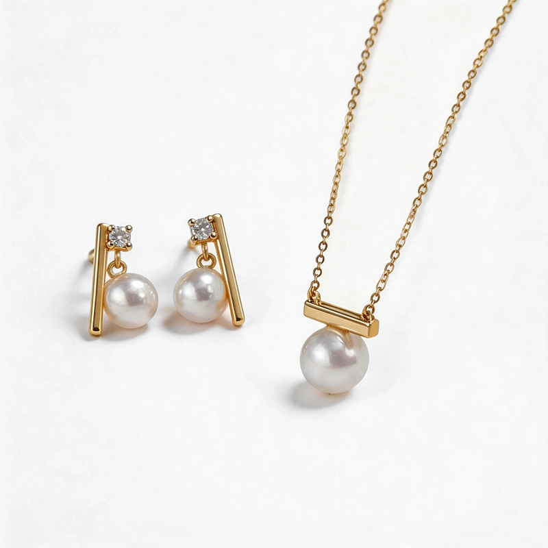 18k Gold Saltwater Pearl Necklace Set