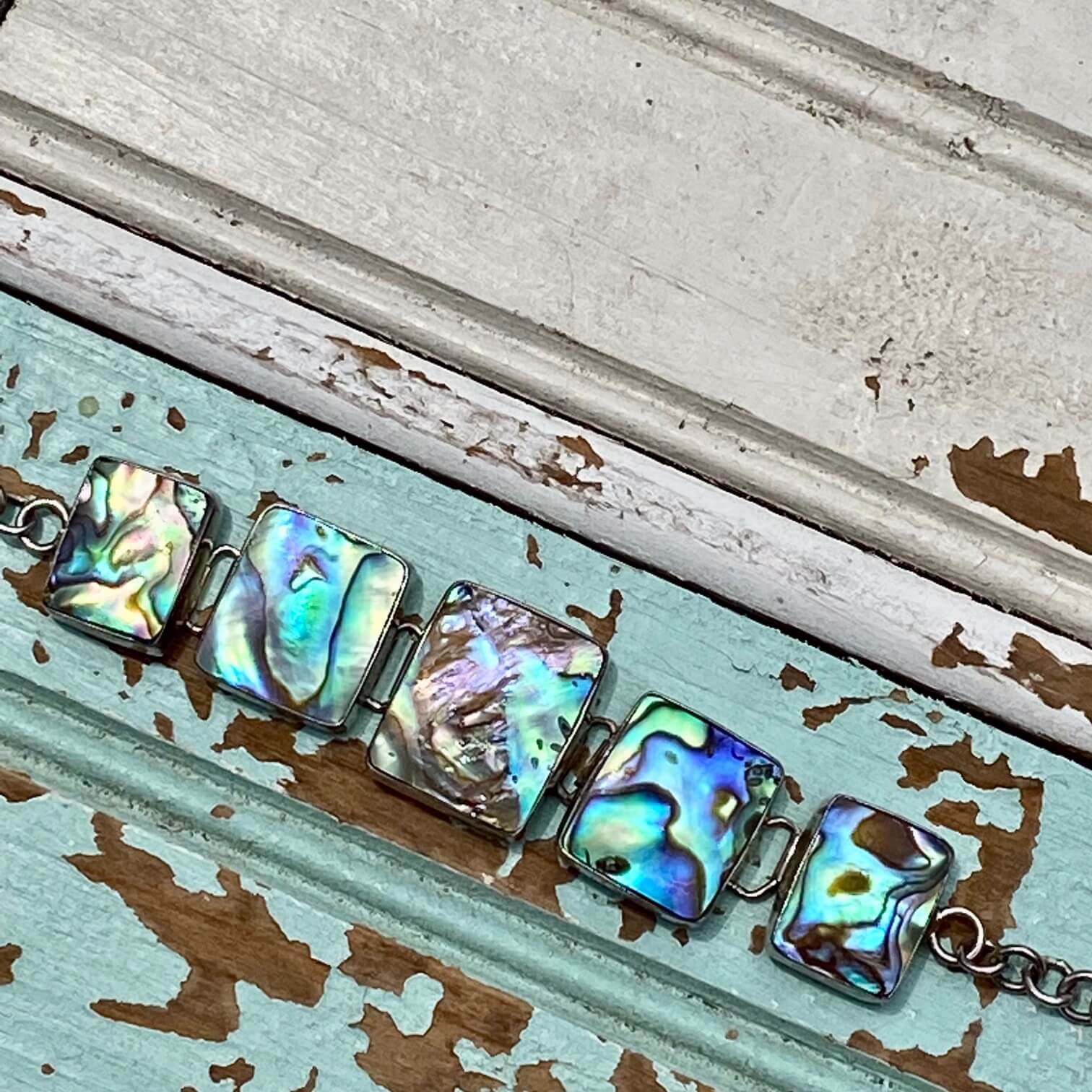 Paua Abalone Panel Bracelet Sterling Silver